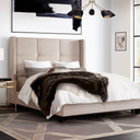 Beverly Eastern King / Queen Bed with Integrated Footboard Storage Unit & Accent Wings in Sand Fabric