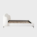 Path Low Profile Eastern King / Queen Bed in Oslo Ivory Fabric w/ Contoured Headboard and Black Metal Leg