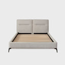 Leandro Low Profile Eastern Bed in Clarkson Sand Fabric w/ Black Metal Leg