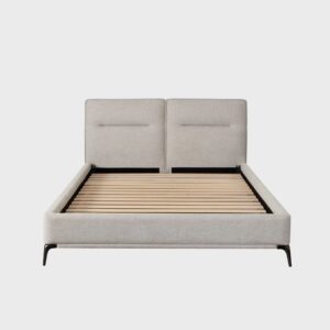 Leandro Low Profile Eastern Bed in Clarkson Sand Fabric w/ Black Metal Leg